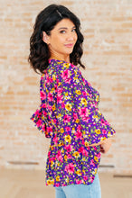 Load image into Gallery viewer, DEAR SCARLETT- Dreamer Peplum Top in Purple and Pink Floral
