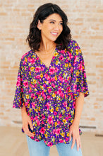 Load image into Gallery viewer, DEAR SCARLETT- Dreamer Peplum Top in Purple and Pink Floral

