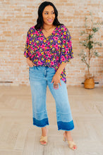 Load image into Gallery viewer, DEAR SCARLETT- Dreamer Peplum Top in Purple and Pink Floral
