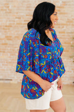 Load image into Gallery viewer, DEAR SCARLETT- Dreamer Peplum Top in Royal and Red Abstract
