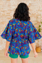 Load image into Gallery viewer, DEAR SCARLETT- Dreamer Peplum Top in Royal and Red Abstract
