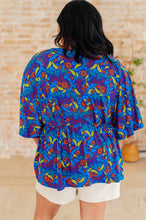 Load image into Gallery viewer, DEAR SCARLETT- Dreamer Peplum Top in Royal and Red Abstract
