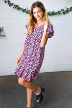 Load image into Gallery viewer, Black Multicolor Floral Babydoll Flutter Sleeve Midi Dress
