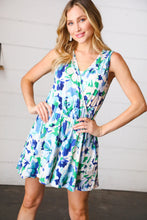 Load image into Gallery viewer, Lovely In Green &amp; Blue Floral Sleeveless Surplice Romper
