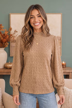 Load image into Gallery viewer, Textured Mocha Dream Mock Neck Top
