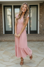 Load image into Gallery viewer, Sweet Stripe Tiered Maxi Dress in Red
