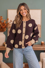 Load image into Gallery viewer, Dotty For You Chocolate Polka Dot Knit Cardigan
