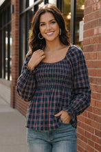 Load image into Gallery viewer, Sweetheart Smocked Navy Plaid Top
