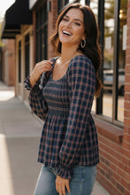 Load image into Gallery viewer, Sweetheart Smocked Navy Plaid Top
