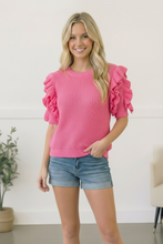 Load image into Gallery viewer, Flirty Flutter Sleeve Knit Top

