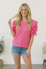 Load image into Gallery viewer, Flirty Flutter Sleeve Knit Top
