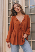 Load image into Gallery viewer, Sipping Apple Cider Tie Neck Blouse
