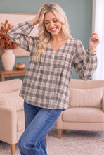 Load image into Gallery viewer, All in Check Pintuck Button Front Blouse
