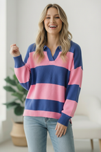 Load image into Gallery viewer, I'll Be On The Sidelines Blue and Pink Sweater
