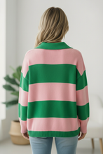 Load image into Gallery viewer, I'll Be On The Sidelines Green and Pink Sweater
