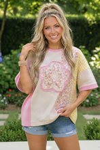 Load image into Gallery viewer, Patchwork Flower Oversized Tee in Pink and Yellow
