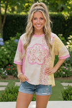 Load image into Gallery viewer, Patchwork Flower Oversized Tee in Pink and Yellow
