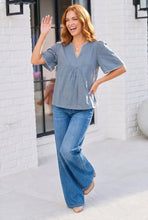 Load image into Gallery viewer, Dusty Blue Dreams Embroidered V-Neck Top
