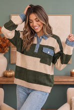Load image into Gallery viewer, Olive Grove Striped Denim Collar Sweater
