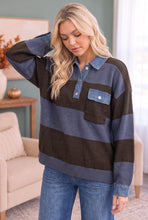 Load image into Gallery viewer, Blueberry Fields Striped Denim Collar Sweater
