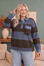 Load image into Gallery viewer, Blueberry Fields Striped Denim Collar Sweater
