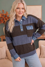 Load image into Gallery viewer, Blueberry Fields Striped Denim Collar Sweater

