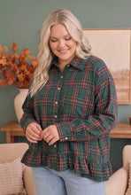 Load image into Gallery viewer, Ruffle the Rules Plaid Flannel Top in Green
