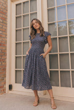 Load image into Gallery viewer, Black Floral Flutter Sleeve Midi Dress
