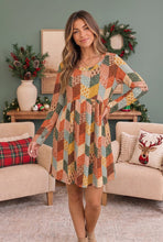 Load image into Gallery viewer, Patchwork Charm Long Sleeve Babydoll Dress
