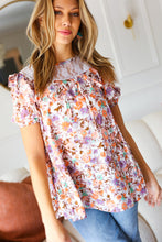 Load image into Gallery viewer, Lavender Watercolor Lace &amp; Ruffle Woven Top
