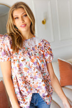 Load image into Gallery viewer, Lavender Watercolor Lace &amp; Ruffle Woven Top
