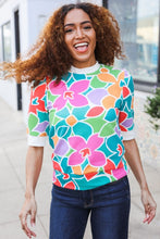 Load image into Gallery viewer, Spring Vibes Multicolor floral Rib Back Bow Tie Detail Top
