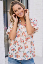 Load image into Gallery viewer, Blooming With Joy Ivory Floral Puff Sleeve Top
