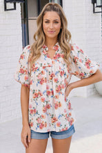 Load image into Gallery viewer, Blooming With Joy Ivory Floral Puff Sleeve Top
