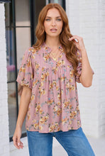 Load image into Gallery viewer, Blooming With Joy Rose Floral Puff Sleeve Top
