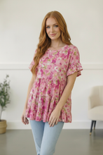 Load image into Gallery viewer, In the Pink Meadows Tiered Babydoll Top
