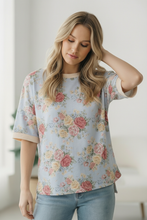 Load image into Gallery viewer, Vintage Bloom Light Blue Boyfriend Tee
