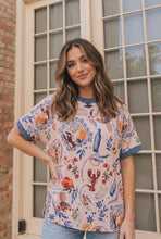 Load image into Gallery viewer, Lobster &amp; Blooms Printed Ringer Tee
