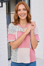 Load image into Gallery viewer, Patchwork Floral Ruffle Top in Pink and Blue
