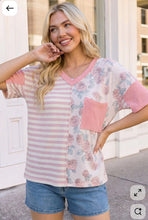 Load image into Gallery viewer, So Rosy Mixed Print V-Neck Top
