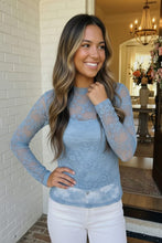 Load image into Gallery viewer, A Lace Moment Blue Sheer Top
