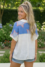 Load image into Gallery viewer, Star Spangled Vibes Blue Americana Top
