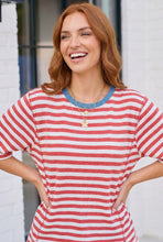 Load image into Gallery viewer, Retro Stripe Oversized Tee with Contrast Ribbed Neck
