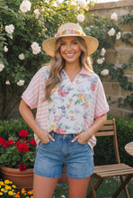 Load image into Gallery viewer, Strawberry Patch Floral and Stripe Mixed Top
