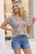 Load image into Gallery viewer, Boho Mosaic V-Neck Tee in Sunset Hues
