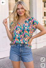 Load image into Gallery viewer, Tropical Pop Multicolor Print V-Neck Top

