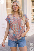 Load image into Gallery viewer, Boho Patchwork Print V-Neck Top
