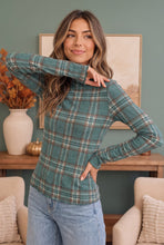 Load image into Gallery viewer, Plaid About You Mock Neck in Hunter Green
