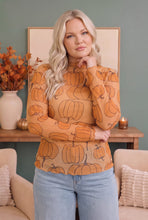 Load image into Gallery viewer, Pumpkin Patch Mesh Mock Neck Top
