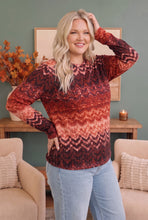 Load image into Gallery viewer, Zigzag Into Fall Burgundy Long Sleeve Top
